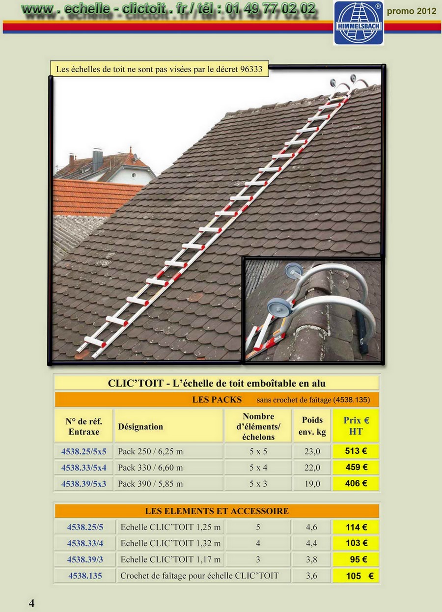 page 10 d' echelle-de-toit.com dans le catalogue des vraies échelles de toit  à crochets et en aluminium